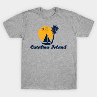 Catalina Island California. Sunset Palm Tree Sailor Bot Summer Design T-Shirt